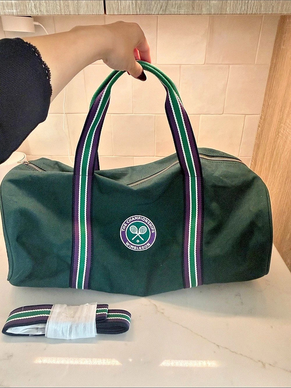 Wimbledon SW19 Duffle Bag in Green & Purple - Picture 2 of 7